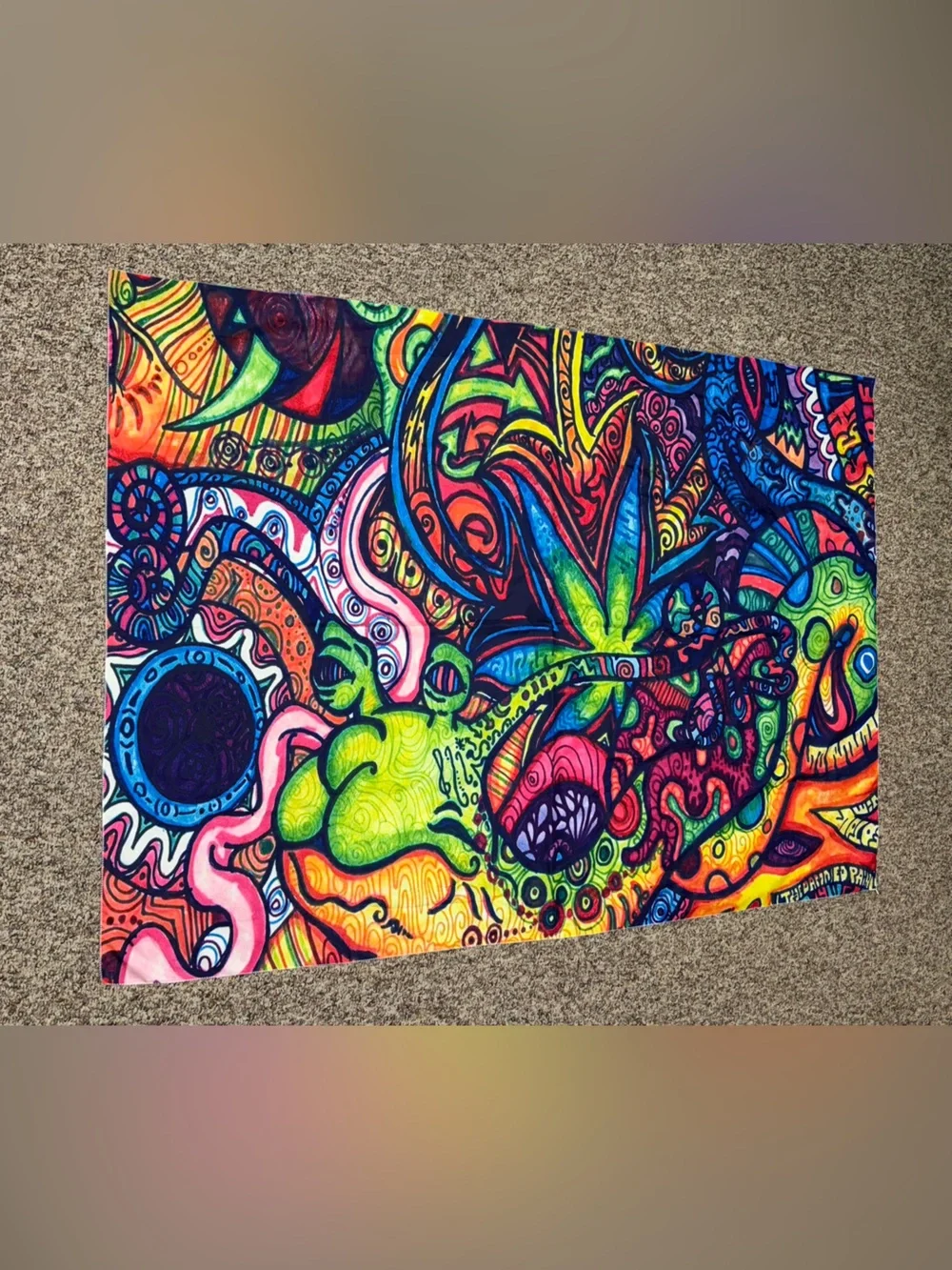 Vibrant Psychedelic Tapestry Wall Art - Neon Multicolor artwork 42x59